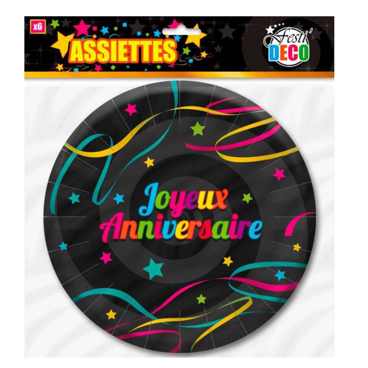 Assiettes Jetables Joyeux Anniversaire Noires Et Couleurs Assorties Sur Logeekdesign