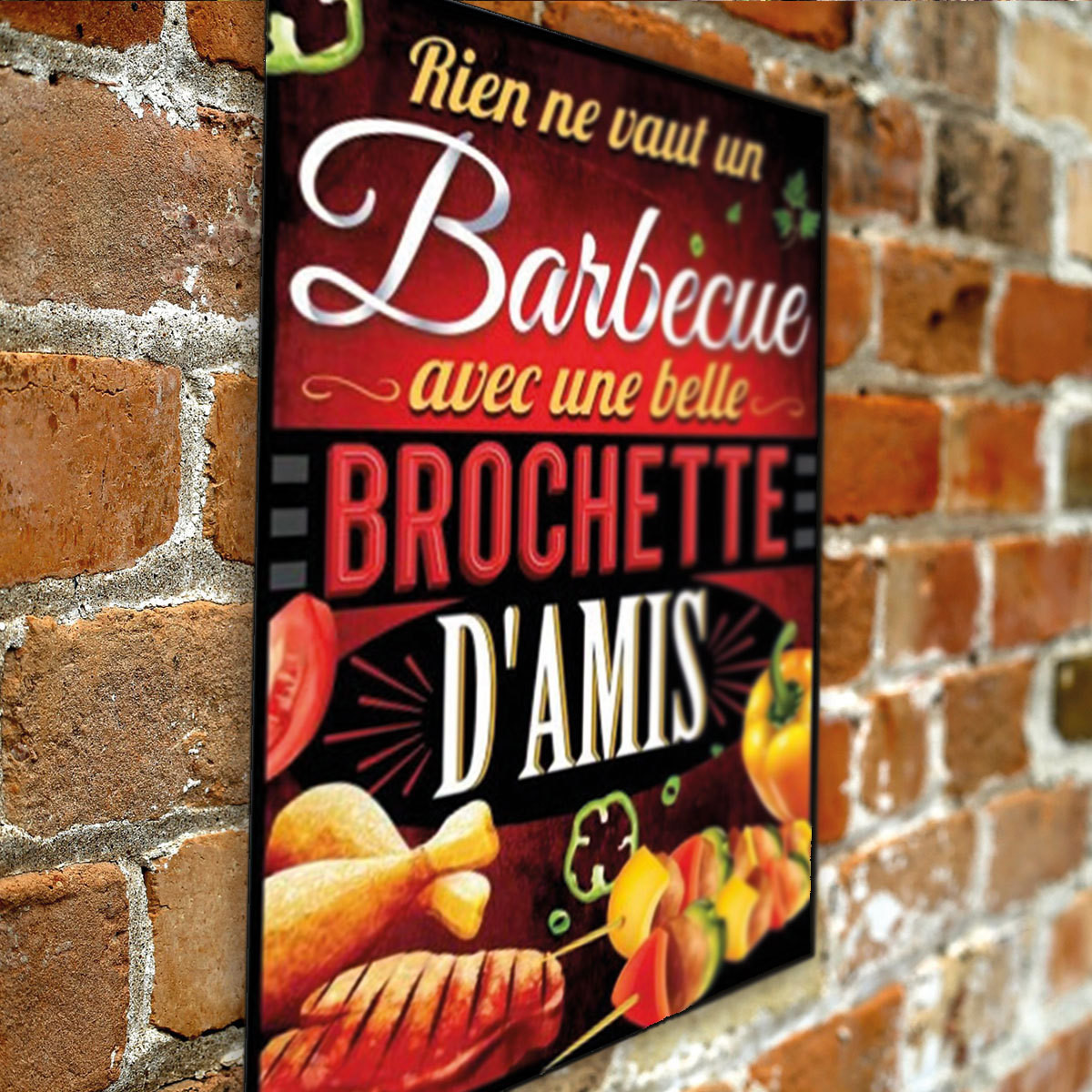 Poster Retro Rigolo En Metal Barbecue Brochette D Amis Sur Logeekdesign